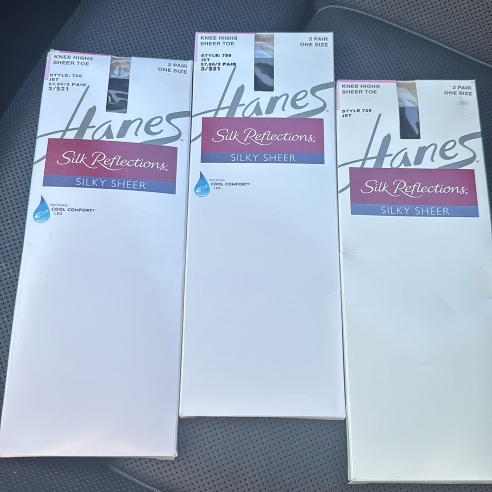 Hanes Silk Reflections Knee High Jet Silky Sheer, 4 Cool Comfort,  6 Pairs NIB
